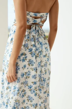 Vacation Dresses|Brunch Dresses>Hello Molly Cornflower Blooms Maxi Dress Blue