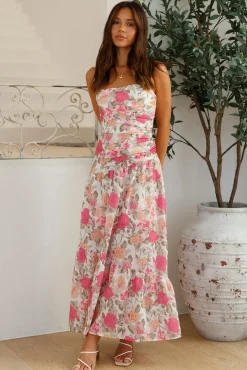 Brunch Dresses|Summer Dresses>Hello Molly Cottage Living Strapless Maxi Dress Pink