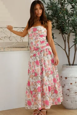 Brunch Dresses|Summer Dresses>Hello Molly Cottage Living Strapless Maxi Dress Pink