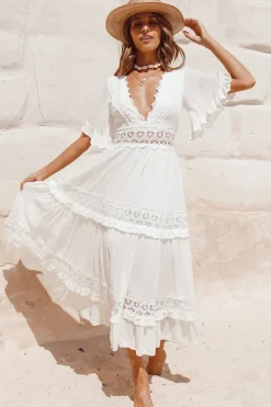 Spring Break Dresses|Bump Friendly>Hello Molly Cowboy Midi Dress White