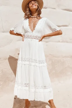 Spring Break Dresses|Bump Friendly>Hello Molly Cowboy Midi Dress White