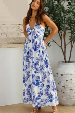 Bump Friendly|Casual Dresses>Hello Molly Cross My Heart Halter Maxi Dress Blue