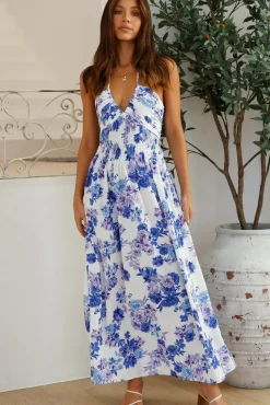 Bump Friendly|Casual Dresses>Hello Molly Cross My Heart Halter Maxi Dress Blue