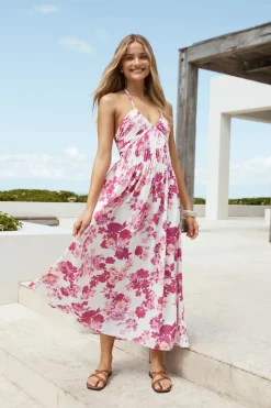Brunch Dresses|Summer Dresses>Hello Molly Cross My Heart Halter Maxi Dress Pink