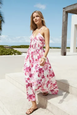 Brunch Dresses|Summer Dresses>Hello Molly Cross My Heart Halter Maxi Dress Pink