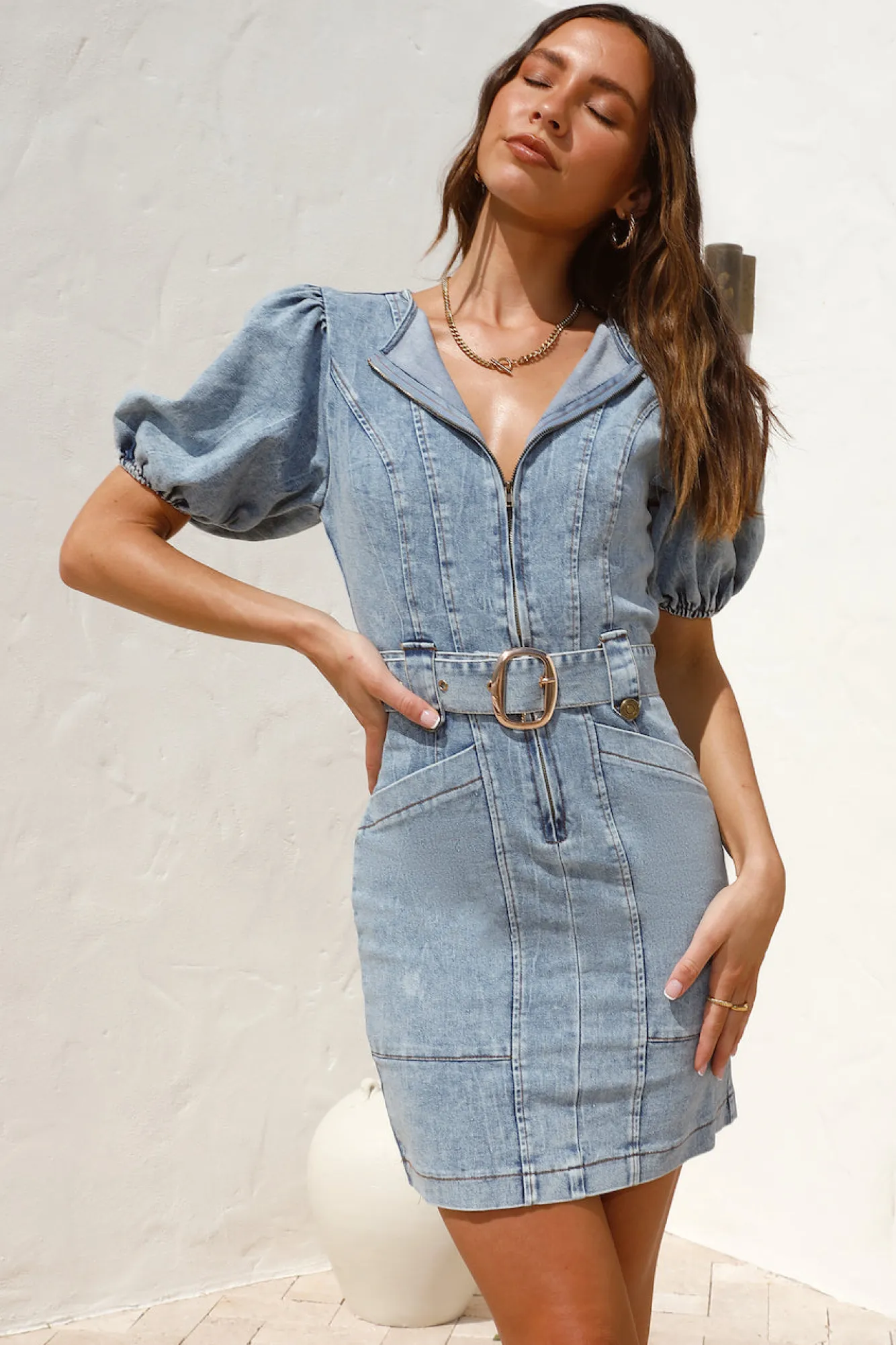 Mini Dresses|Summer Dresses>Hello Molly Crossroads Mini Dress Denim