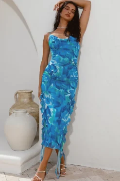 Cocktail Dresses|Midi Dresses>Hello Molly Curiosity Midi Dress Blue
