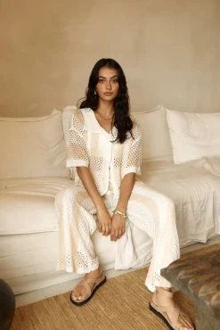 Two-Piece Pants Set>Hello Molly Cusp Of Wander Crochet Set Beige