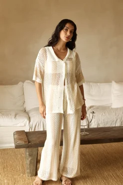 Two-Piece Pants Set>Hello Molly Cusp Of Wander Crochet Set Beige
