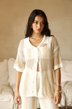 Two-Piece Pants Set>Hello Molly Cusp Of Wander Crochet Set Beige