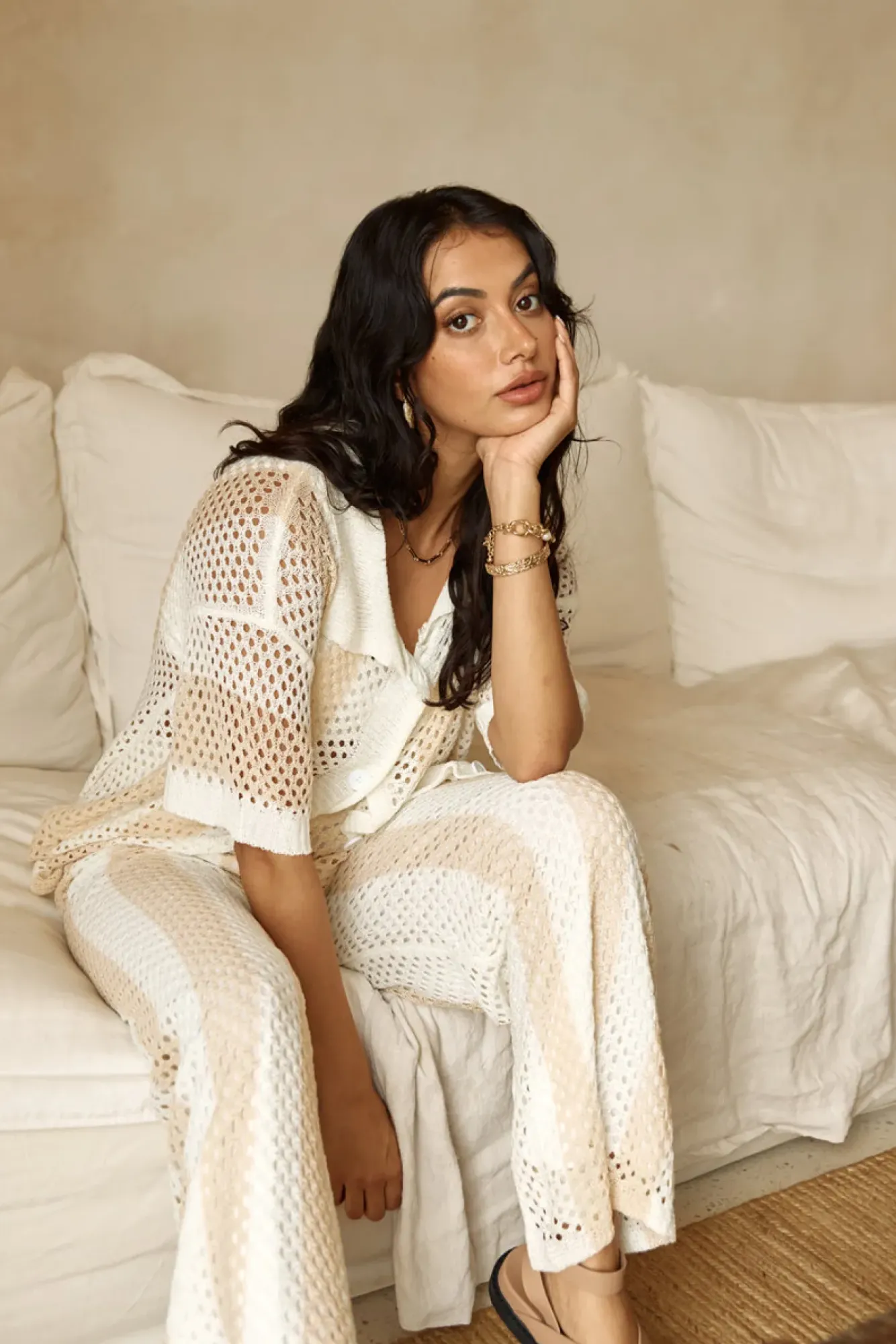 Two-Piece Pants Set>Hello Molly Cusp Of Wander Crochet Set Beige