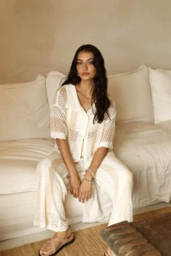 Two-Piece Pants Set>Hello Molly Cusp Of Wander Crochet Set Beige