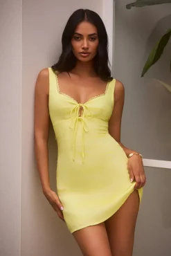 Vacation Dresses|Date Night Dresses>Hello Molly Dainty Romantic Linen Mini Dress Yellow