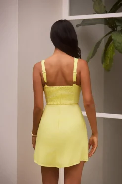 Vacation Dresses|Date Night Dresses>Hello Molly Dainty Romantic Linen Mini Dress Yellow