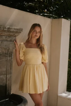 Vacation Dresses|Brunch Dresses>Hello Molly Daisy Chain Mini Dress Yellow