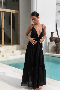 Vacation Dresses|Spring Break Dresses>Hello Molly Dance In The Dark Halter Maxi Dress Black