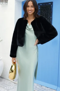Jackets>Hello Molly Day By Day Faux Fur Cropped Jacket Black