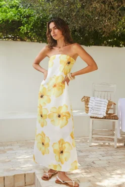 Wedding Guest Dresses|Vacation Dresses>Hello Molly Daydream Daze Strapless Maxi Dress Print
