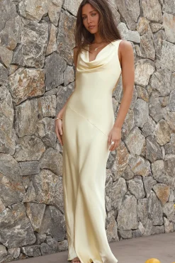 Formal Dresses|Bridesmaid Dresses>Hello Molly Dear Me Satin Maxi Dress Yellow