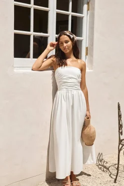 Cocktail Dresses|Brunch Dresses>Hello Molly Deep Breaths Strapless Maxi Dress White