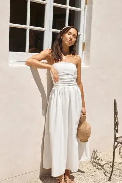 Cocktail Dresses|Brunch Dresses>Hello Molly Deep Breaths Strapless Maxi Dress White
