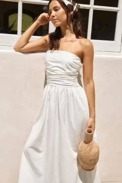 Cocktail Dresses|Brunch Dresses>Hello Molly Deep Breaths Strapless Maxi Dress White