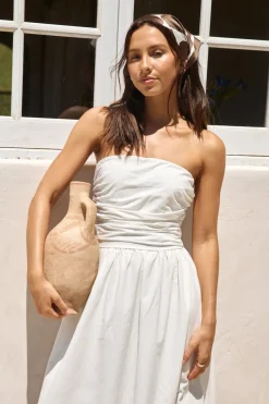 Cocktail Dresses|Brunch Dresses>Hello Molly Deep Breaths Strapless Maxi Dress White