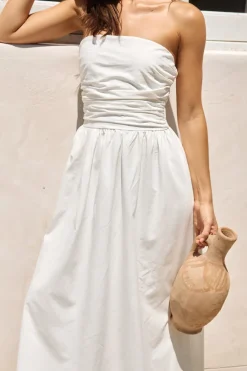 Cocktail Dresses|Brunch Dresses>Hello Molly Deep Breaths Strapless Maxi Dress White