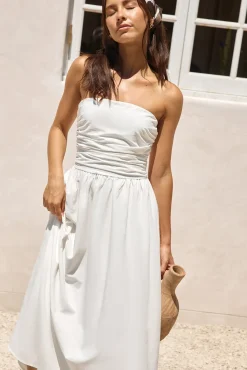 Cocktail Dresses|Brunch Dresses>Hello Molly Deep Breaths Strapless Maxi Dress White