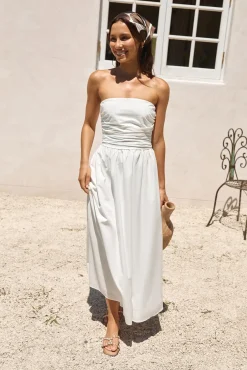 Cocktail Dresses|Brunch Dresses>Hello Molly Deep Breaths Strapless Maxi Dress White