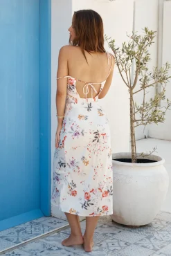 Date Night Dresses|Brunch Dresses>Hello Molly Delicate Bloom Satin Midi Dress White