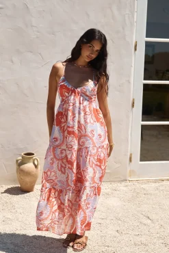 Vacation Dresses|Spring Break Dresses>Hello Molly Desert Mirage Maxi Dress Orange