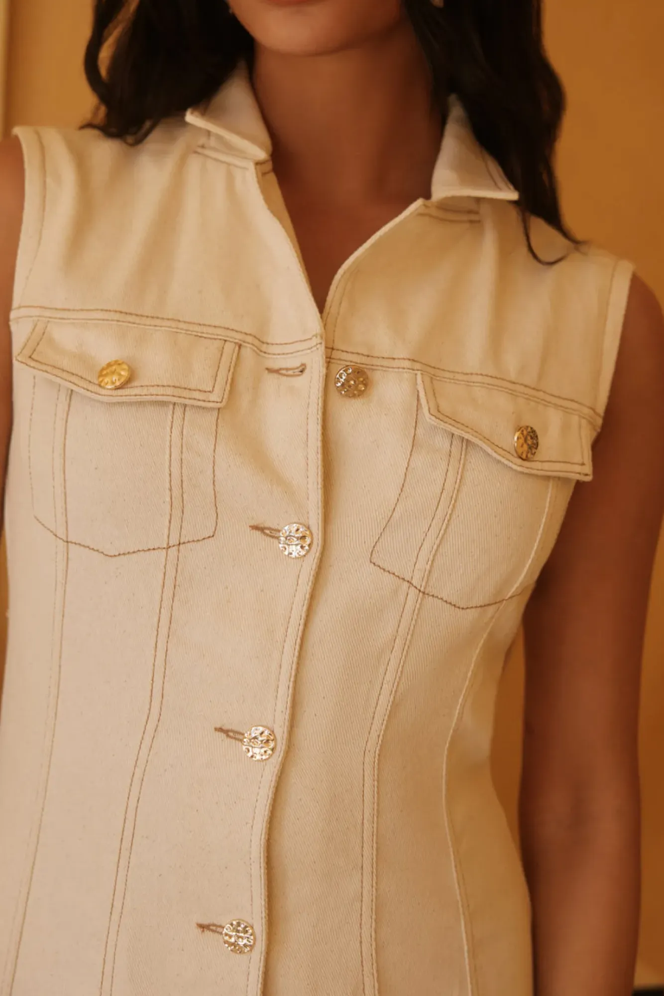 Brunch Dresses|Casual Dresses>Hello Molly Desert Muse Denim Mini Dress Cream