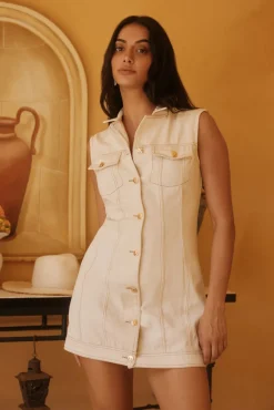Brunch Dresses|Casual Dresses>Hello Molly Desert Muse Denim Mini Dress Cream