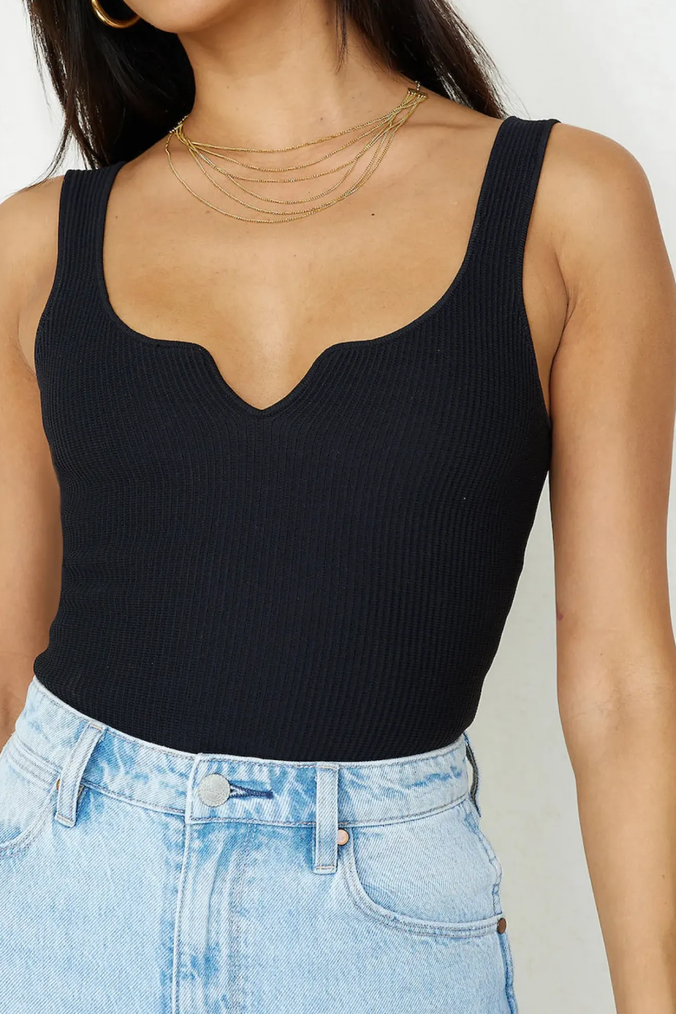 Cropped|Bodysuits>Hello Molly Diamond Sky Bodysuit Black