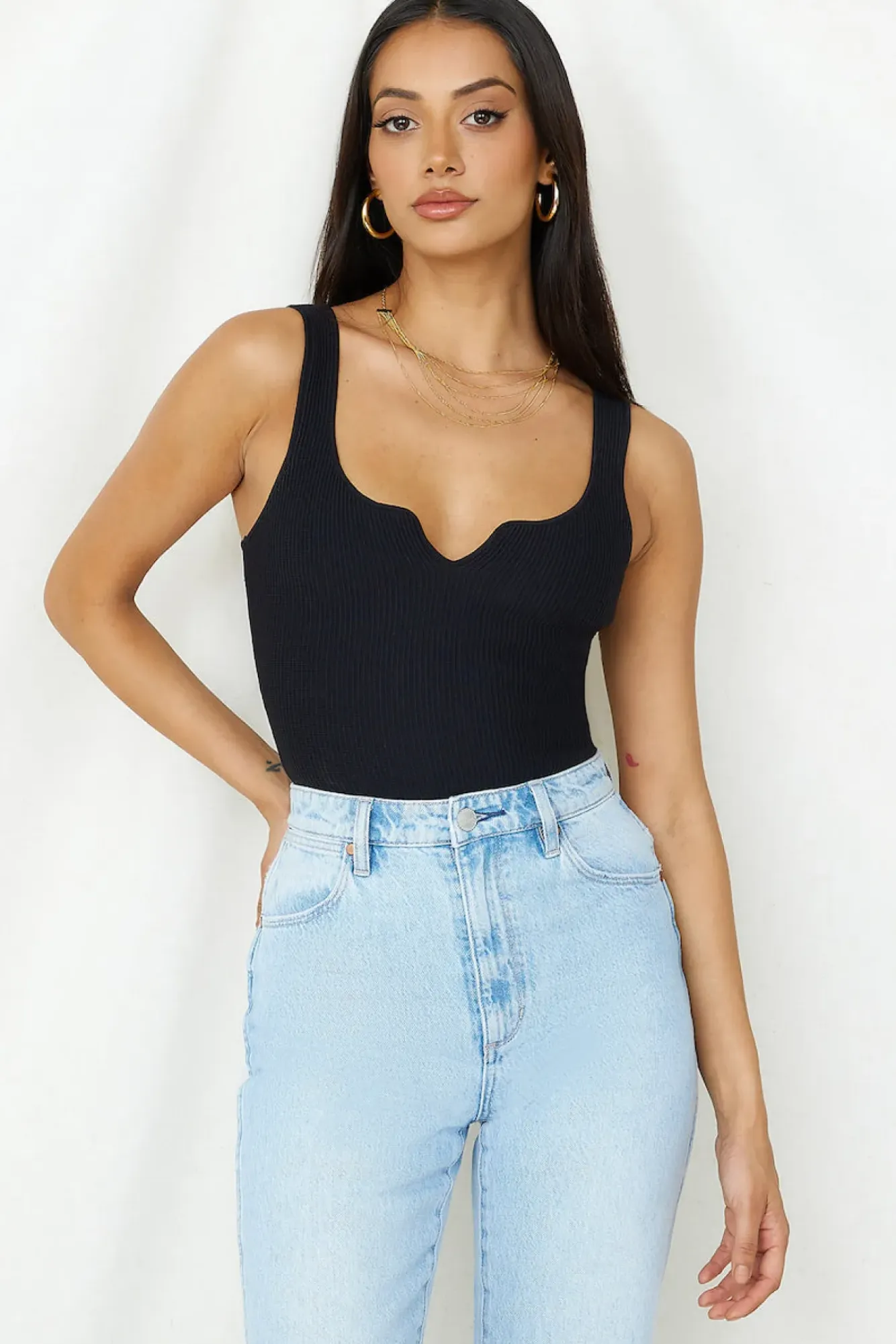 Cropped|Bodysuits>Hello Molly Diamond Sky Bodysuit Black