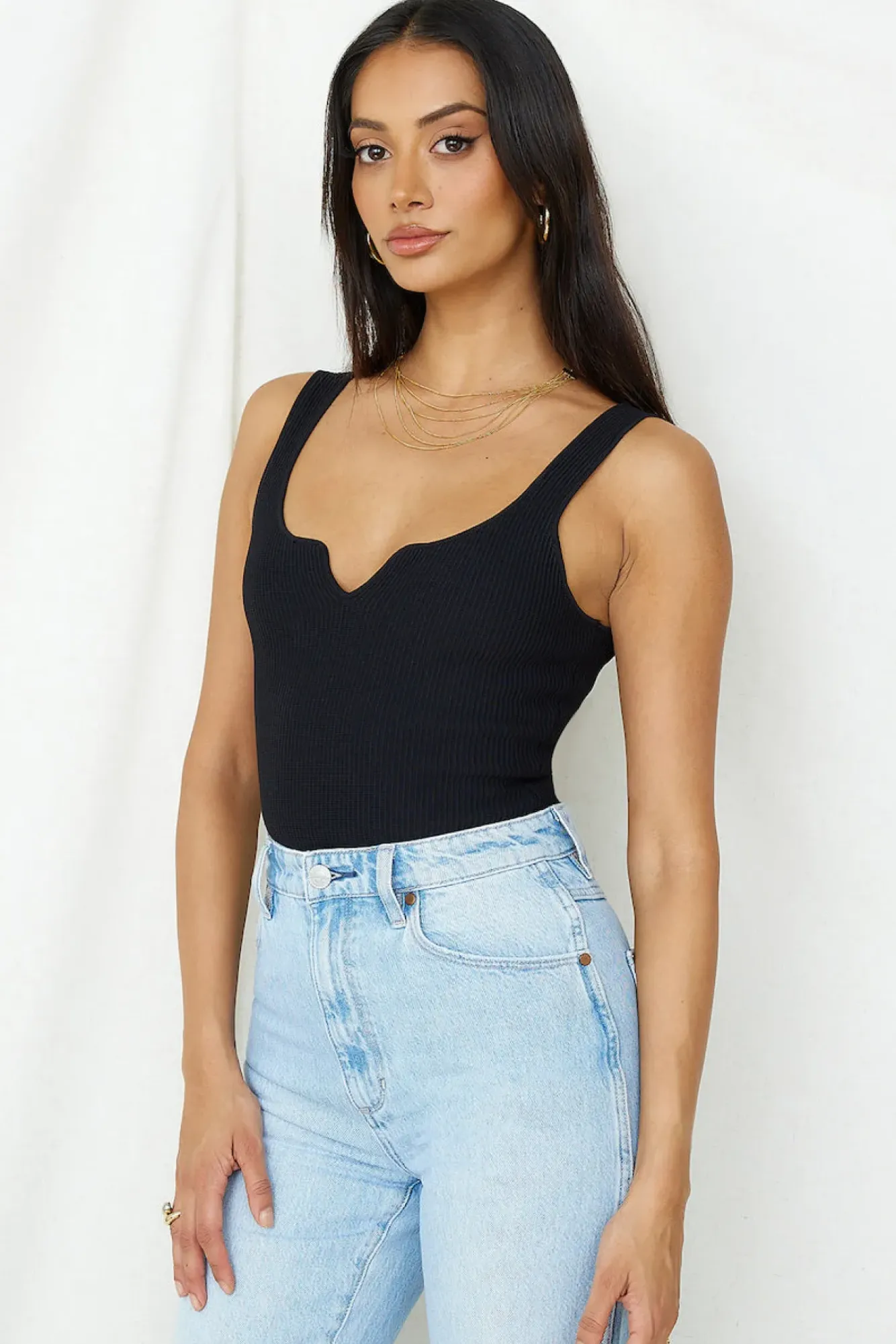Cropped|Bodysuits>Hello Molly Diamond Sky Bodysuit Black