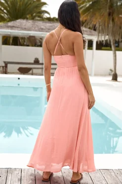 Vacation Dresses|Brunch Dresses>Hello Molly Dining By The Sea Midi Dress Peach