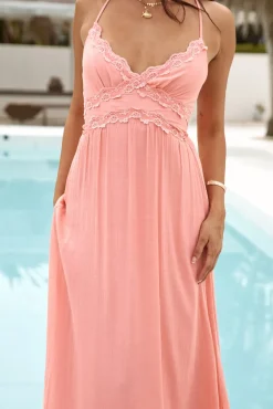 Vacation Dresses|Brunch Dresses>Hello Molly Dining By The Sea Midi Dress Peach