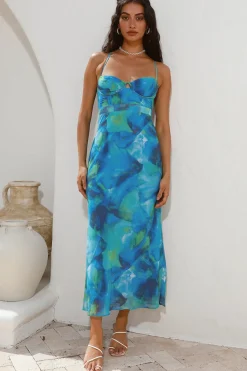 Wedding Guest Dresses|Formal Dresses>Hello Molly Diving Into The Ocean Midi Dress Blue