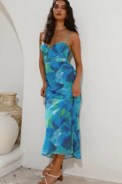 Wedding Guest Dresses|Formal Dresses>Hello Molly Diving Into The Ocean Midi Dress Blue