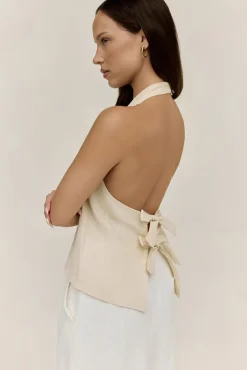 Fashion Tops And Vests|Cropped>Hello Molly Dreamer Linen Halter Top Oatmeal