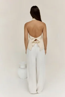 Fashion Tops And Vests|Cropped>Hello Molly Dreamer Linen Halter Top Oatmeal