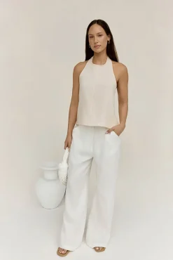 Fashion Tops And Vests|Cropped>Hello Molly Dreamer Linen Halter Top Oatmeal