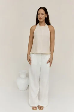 Fashion Tops And Vests|Cropped>Hello Molly Dreamer Linen Halter Top Oatmeal