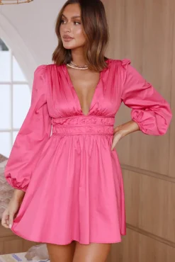 Long Sleeve Dresses|Mini Dresses>Hello Molly Drifting Summers Dress Pink