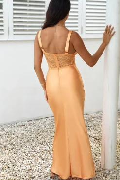 Wedding Guest Dresses|Formal Dresses>Hello Molly Drinks At Sunset Satin Maxi Dress Orange