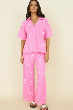 Cropped|Two-Piece Pants Set>Hello Molly Drinks For Two Set Pink