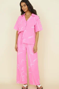 Cropped|Two-Piece Pants Set>Hello Molly Drinks For Two Set Pink