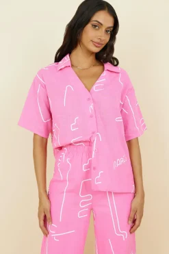 Cropped|Two-Piece Pants Set>Hello Molly Drinks For Two Set Pink